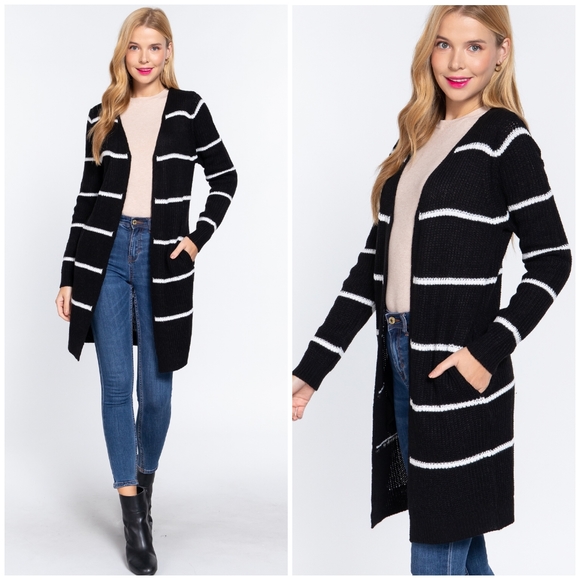 Cozy Chic Black Striped Longline Open Card… - Picture 4 of 7